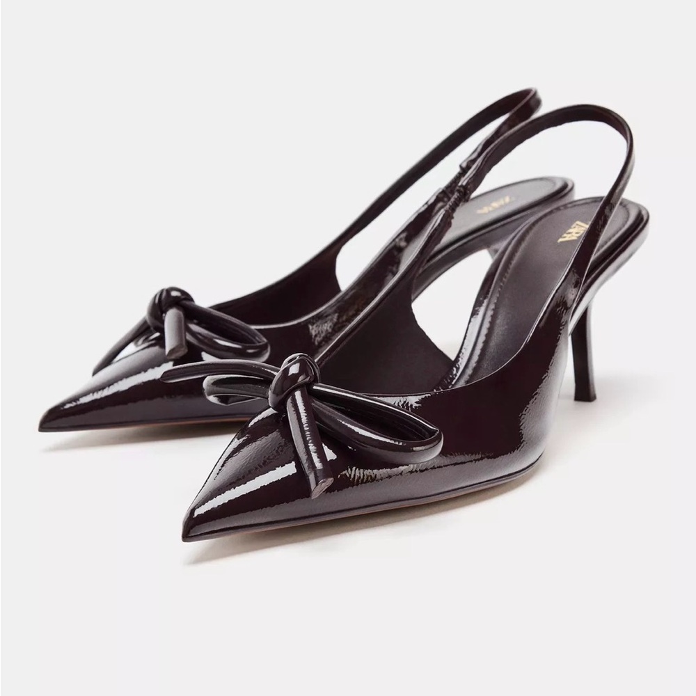 Zara Burgundy Patent Slingback Heels